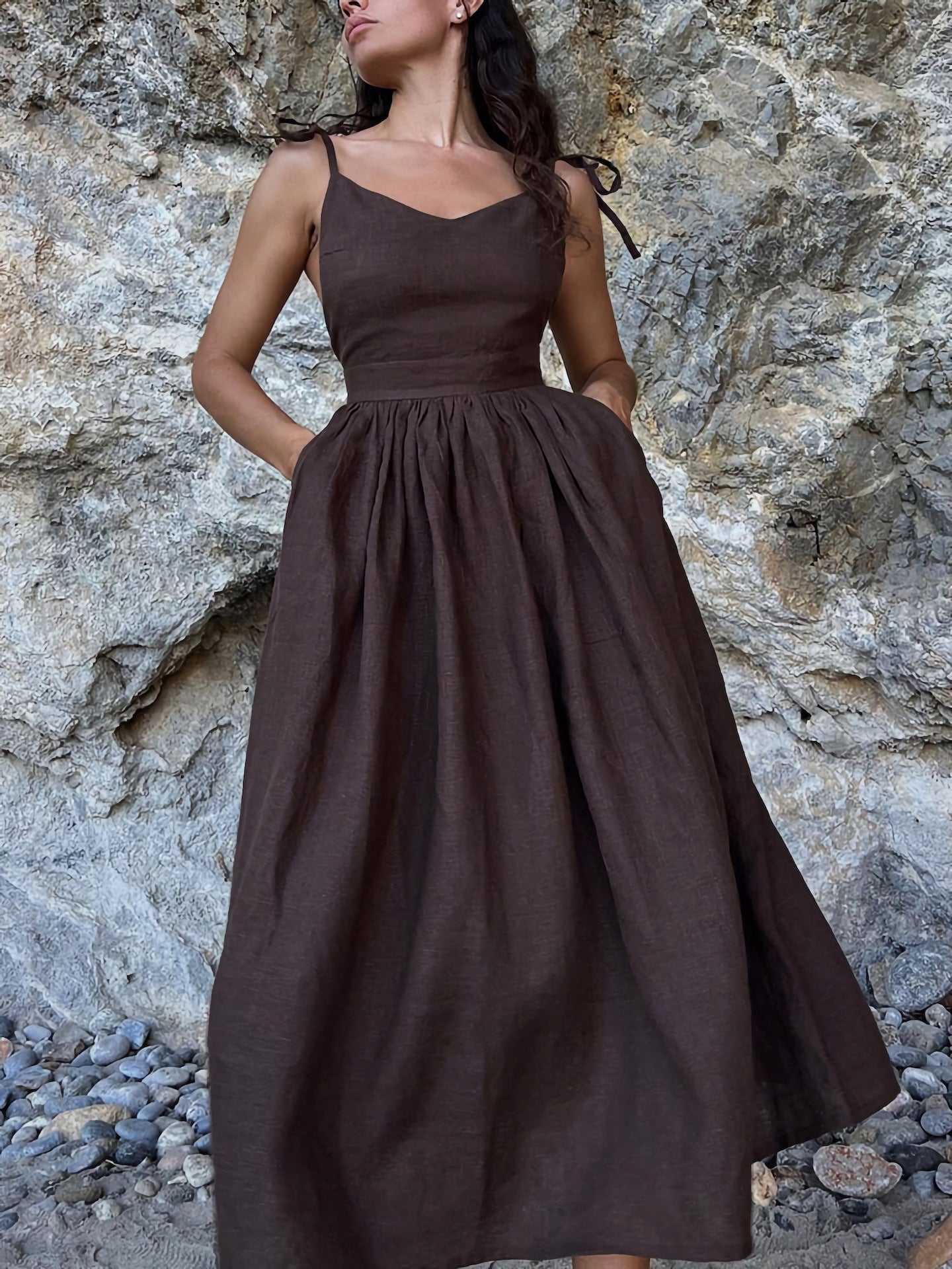 Women's Early Summer Loose Strap Backless Temperament Vacation Sexy Dress