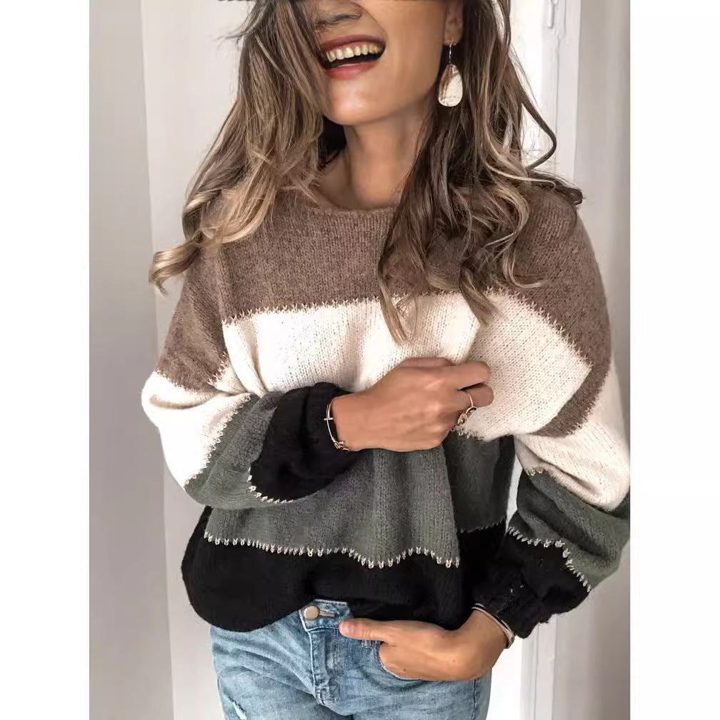 Women's Crew Neck Mid-length Loose Knitted Large Women's Sweater