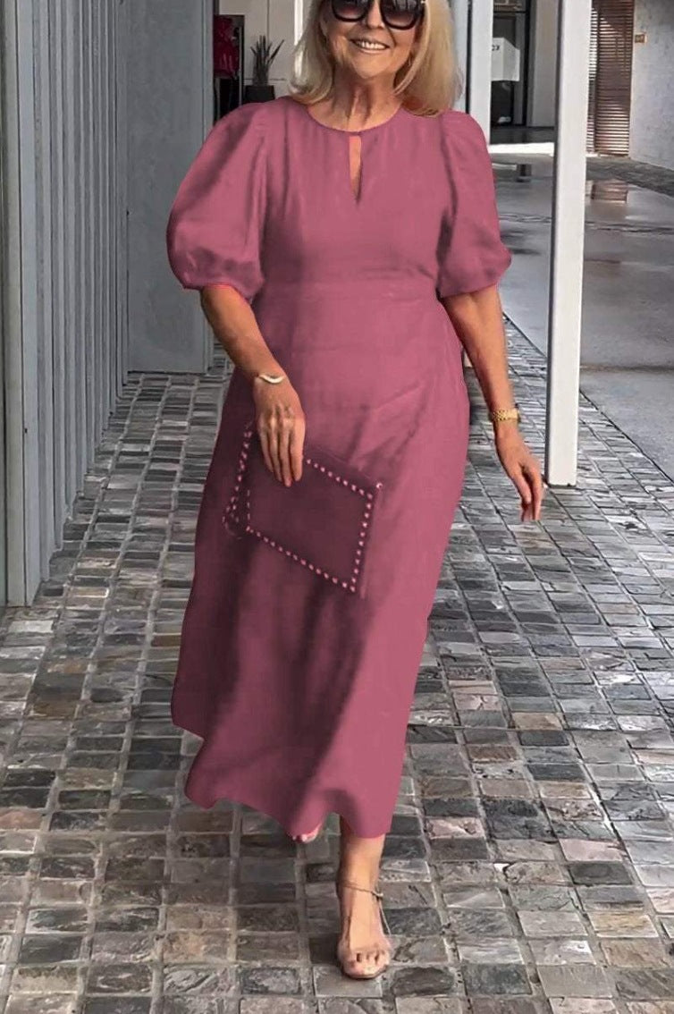 Women's Solid Color Loose-fitting Casual Puff Sleeve Dress