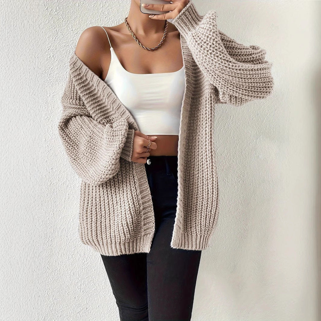 Knitted Solid Color Lazy Simple Versatile Cardigans
