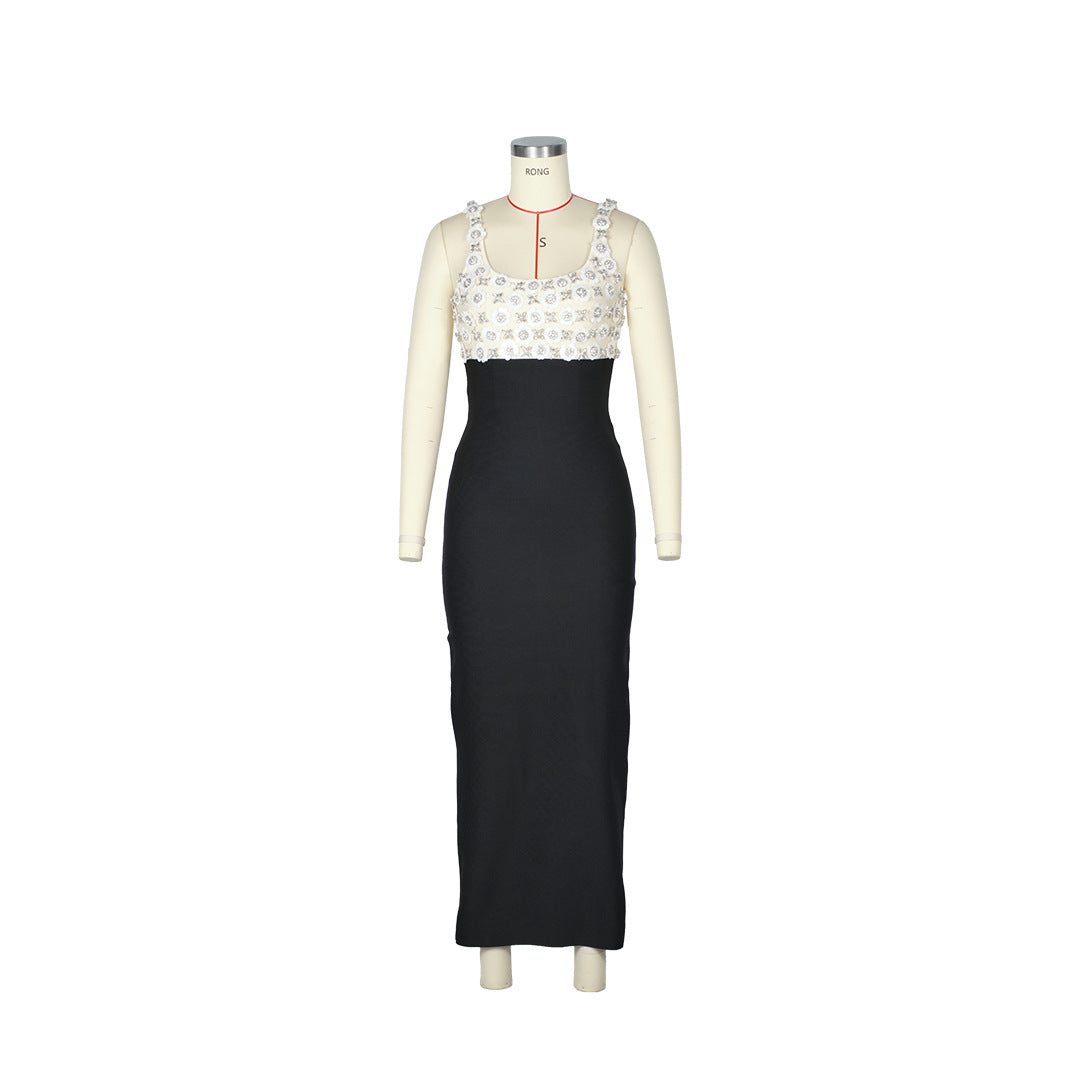 Women's Crystals Pearl Stitching Sexy Waist Trimming Dress