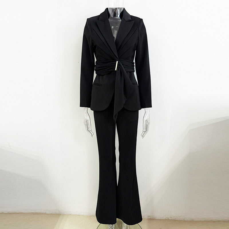 Temperament Irregular Belt Slim Fit Trousers Jackets