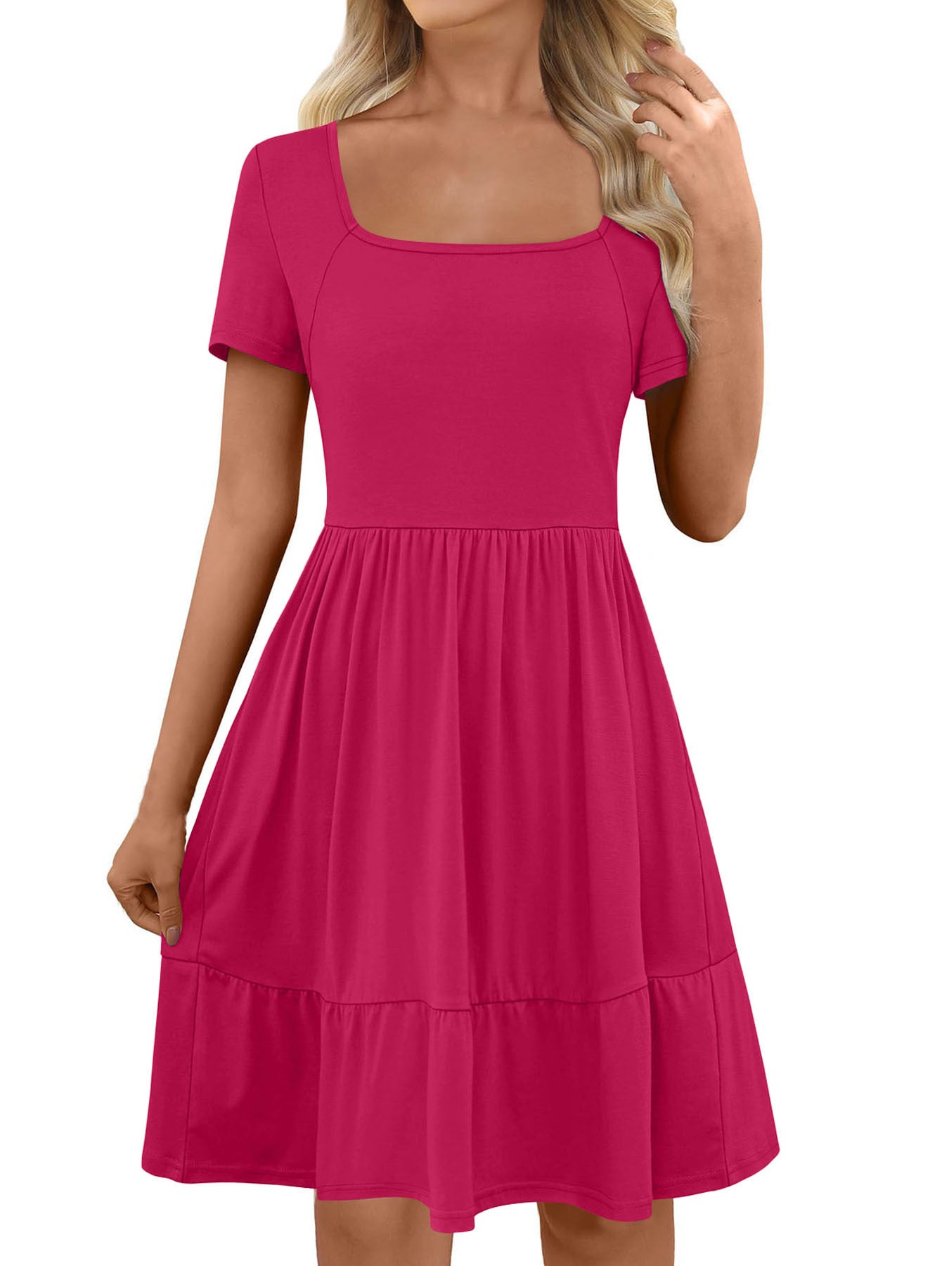 Women's Solid Color Double-sided Pocket Square Collar Dress