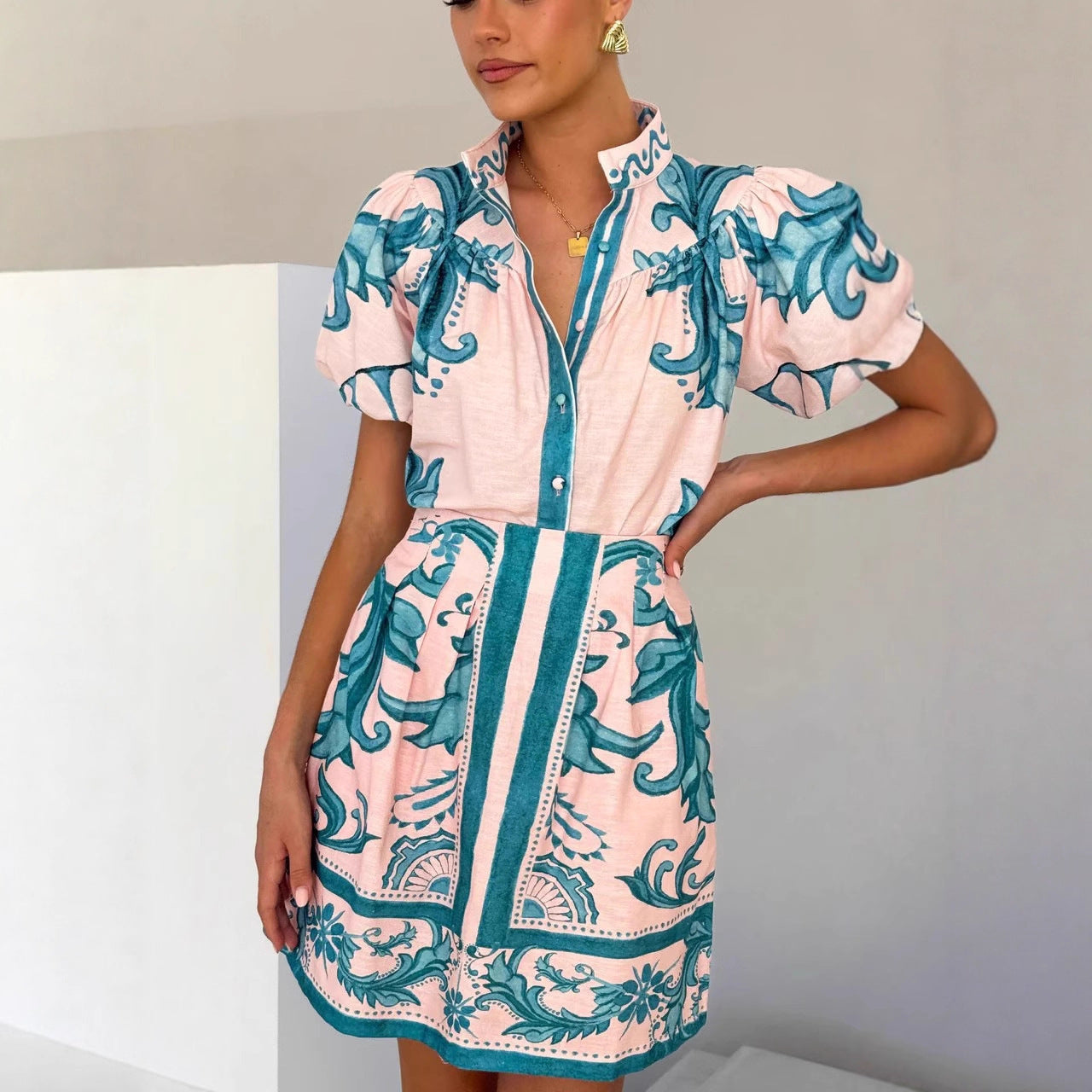 Unique Classic Puff Sleeve Linen Outfit Fashion Casual Suit