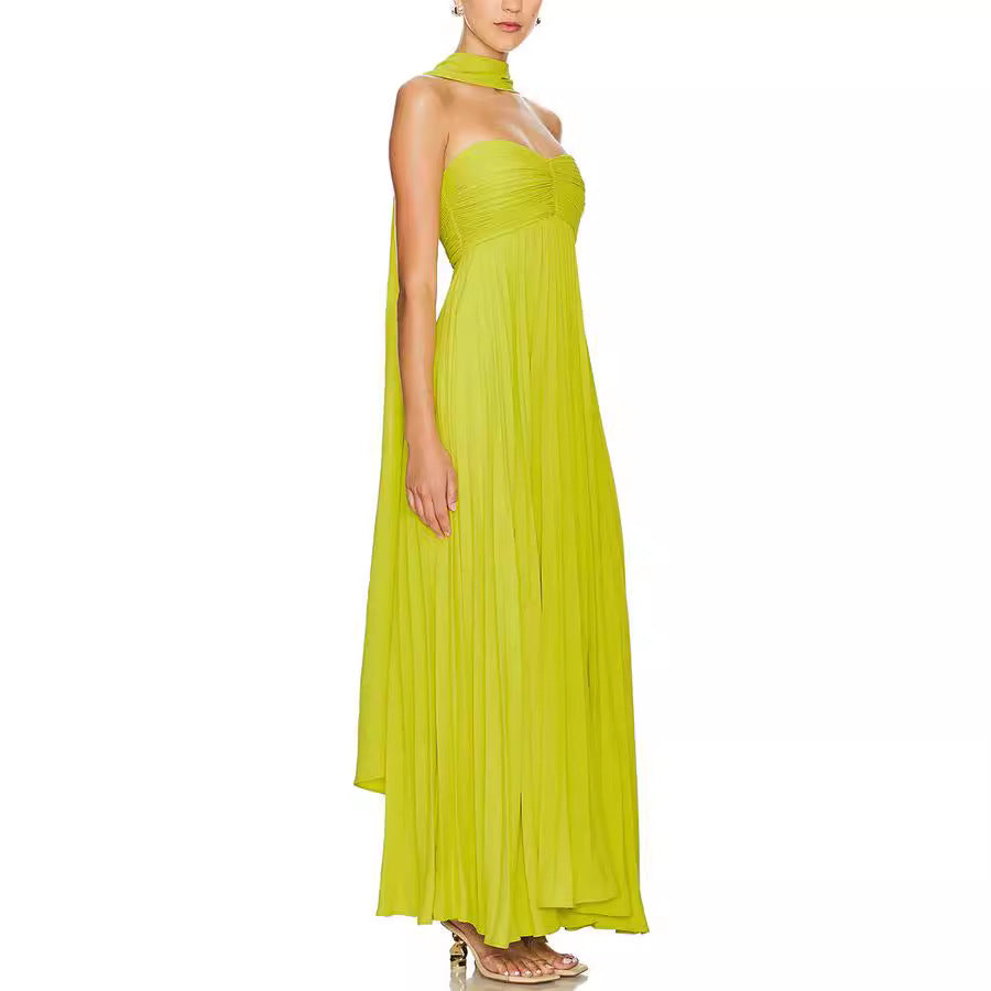 Women's Pure Color Pleated Dress Sleeveless Fashion Dresses