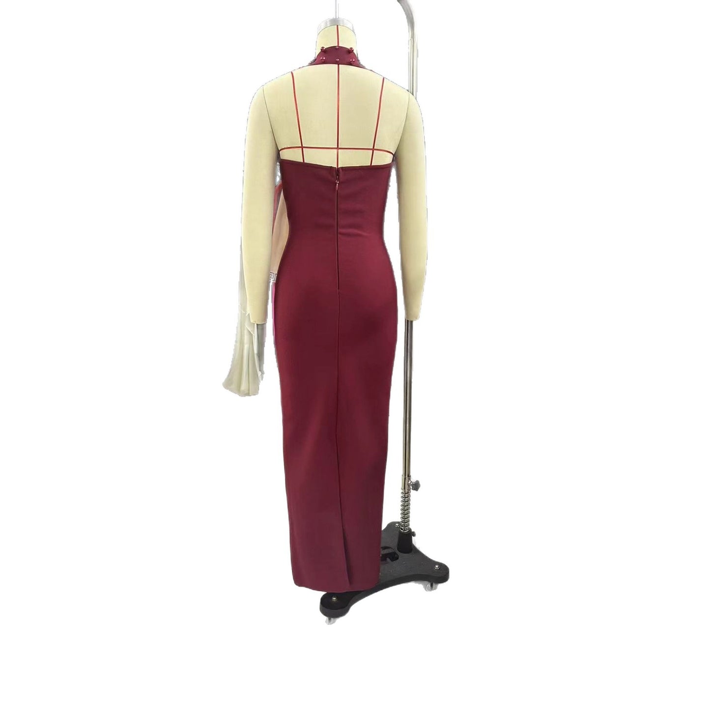 Beaded Rhinestone Pearl Halter Bandage One-piece Dress Elegant Dresses