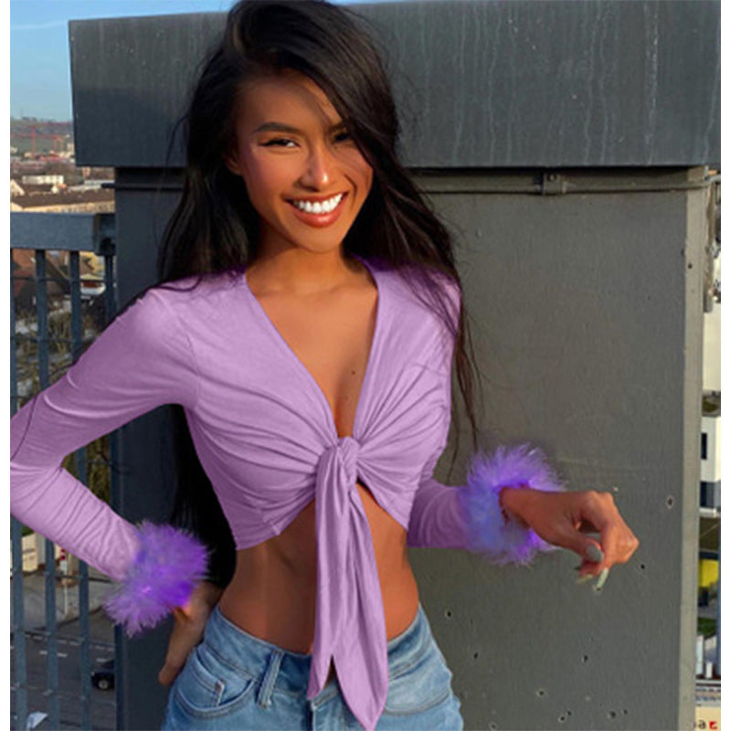Women's Spring Long-sleeved T-shirt With Exposed Umbilical Blouses