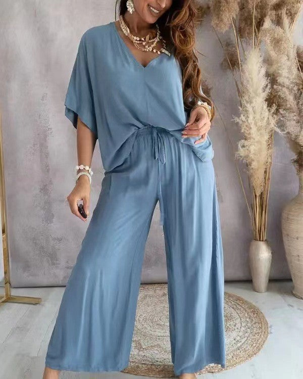 Beautiful Women's Collar Batwing Sleeve Loose Pants