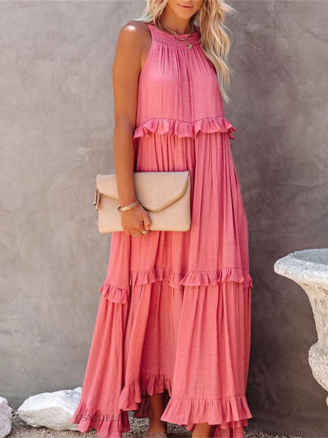 Women's Vacation Style Ruffled Long Dress Wide Dresses