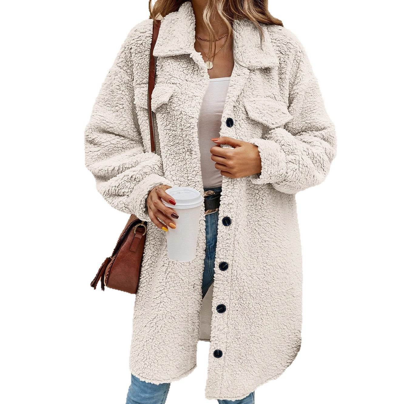 Women's Winter Buckle Lapel Plush Loose Temperament Coats