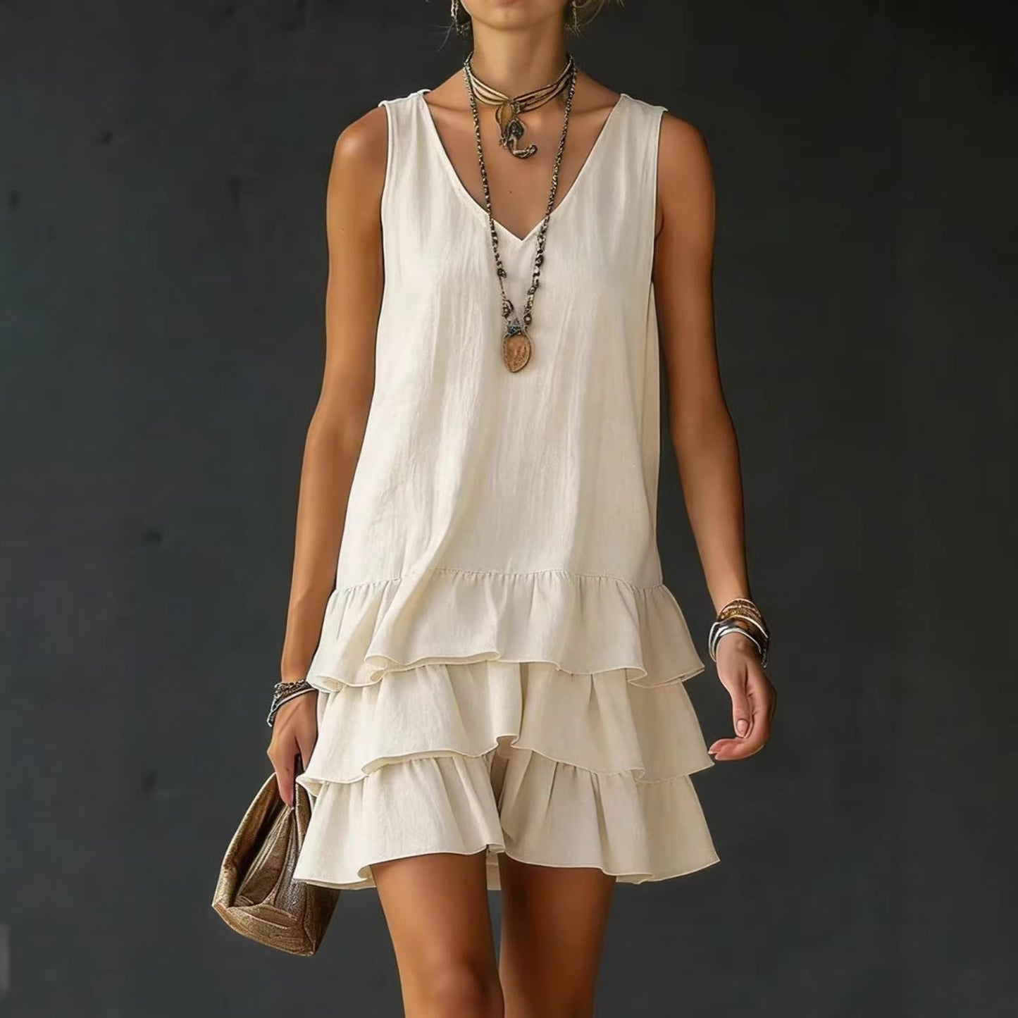 Women's Fashion Wear Loose Casual Solid Color Side Dress
