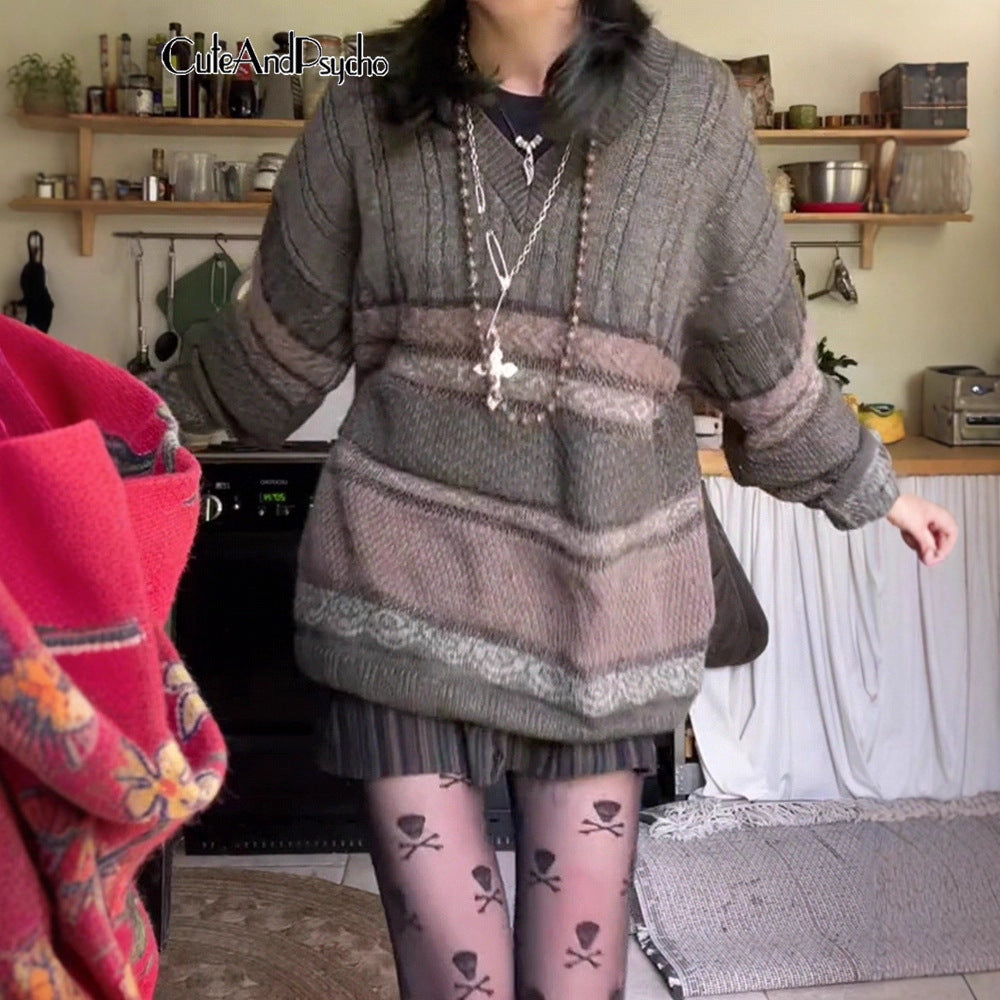 Women's Long Sleeve Striped Loose Multicolor Casual Sweater