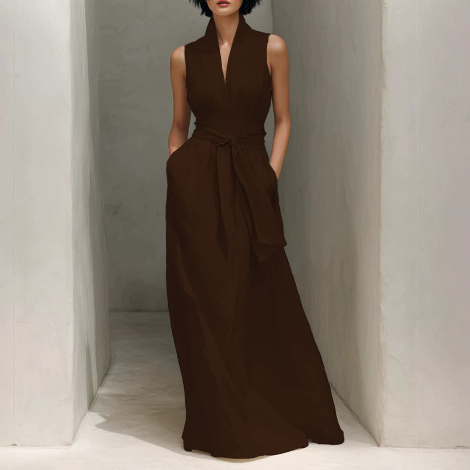 Women's Summer Solid Color Sleeveless Cold-shoulder Dress