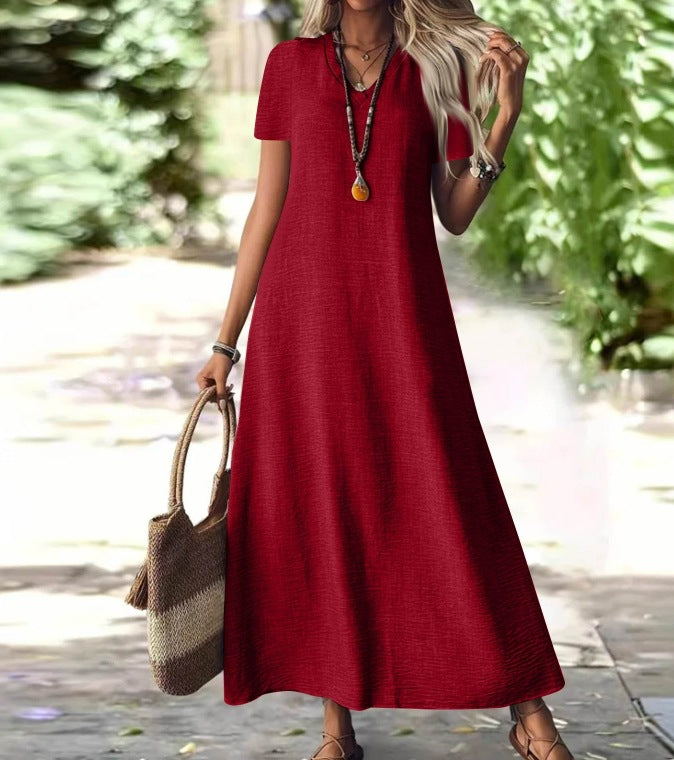 Summer Back Zipper Sleeve Cotton Linen Solid Color Shorts