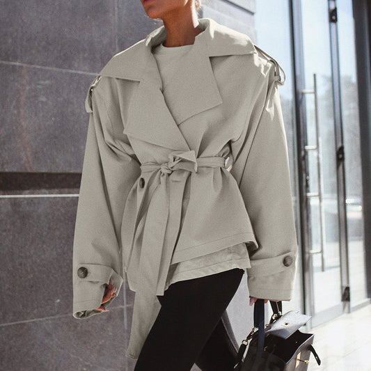 Women's Loose Waistband Long Sleeve Trench Design Coats