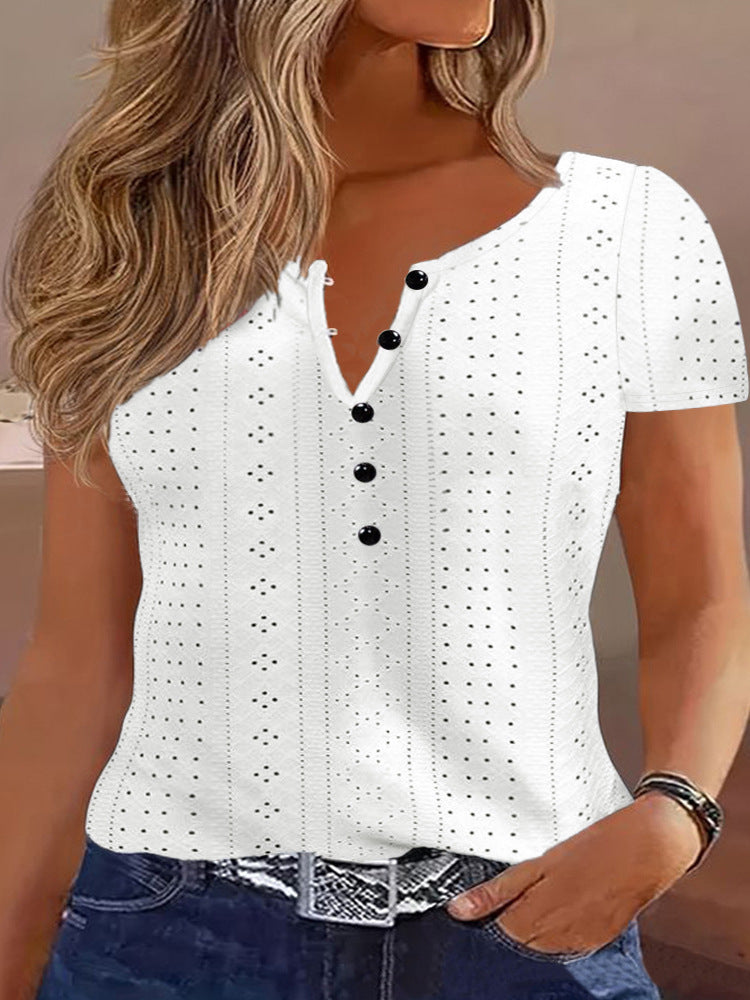 Women's Casual Loose Comfortable Round Neck Jacquard Blouses