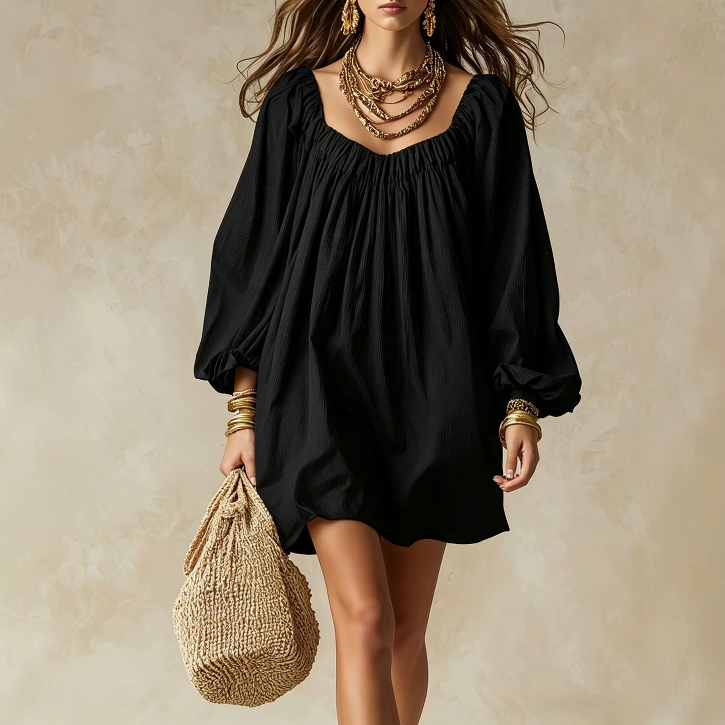 Summer Bohemian Loose Lantern Sleeve Vacation Style Dress