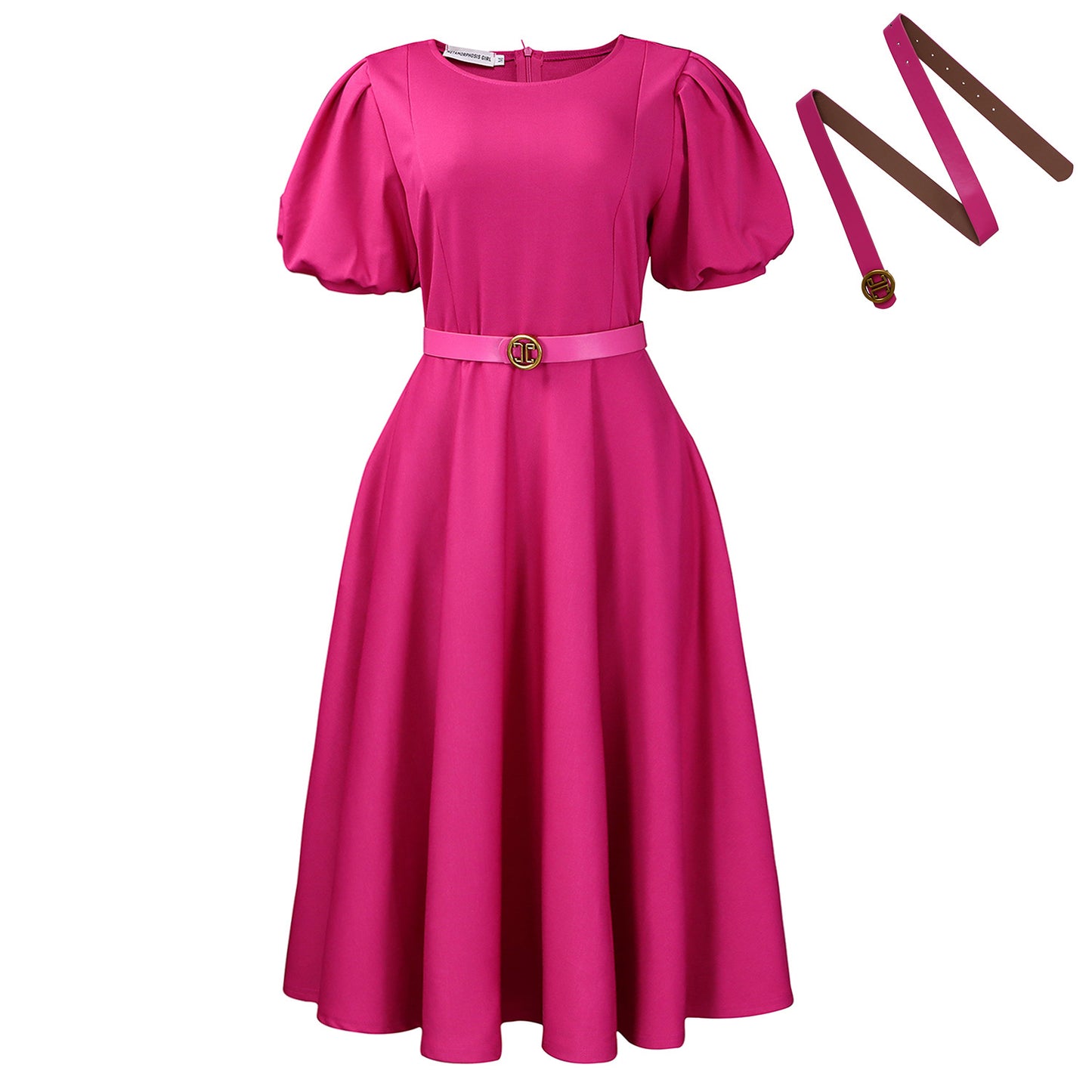 Women's Round Neck Elegant Large Hem Puff Sleeve Dresses