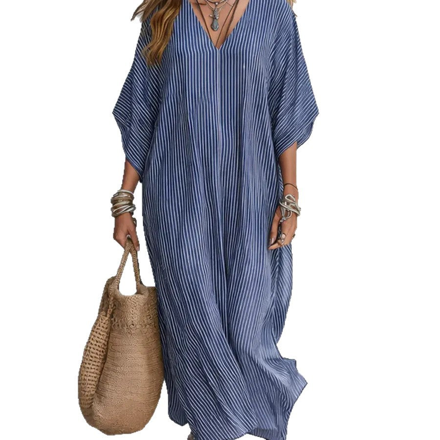 Loose Vacation Fashion Casual Shirt Striped Dress