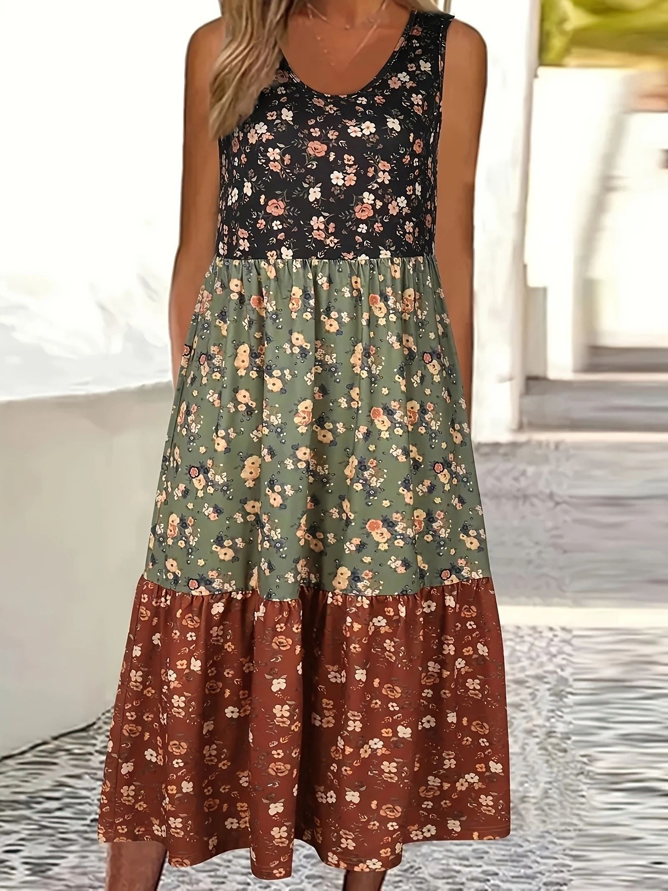 Women's Digital Printed Midi Loose Casual Dress