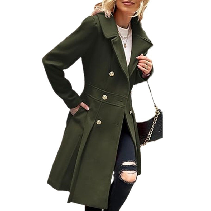 Women's Beautiful Long Woolen Double Breasted Coats