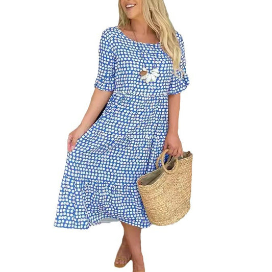 Women's Wear Summer Round Neck Printed Sleeve Dresses