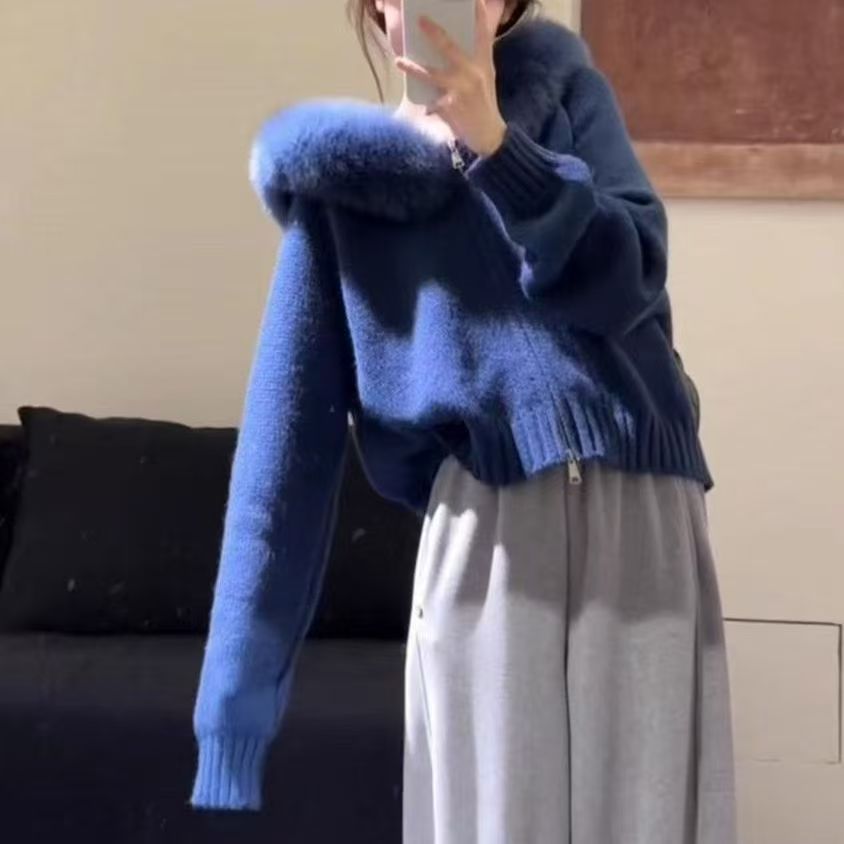 Women's Thickened Hooded Large Fur Collar Fashionable Women's Sweater