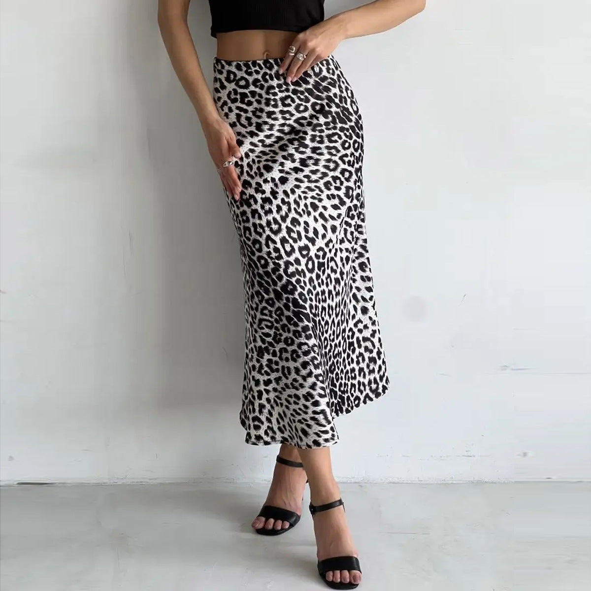 Satin Sexy Leopard Print Maxi High Skirts