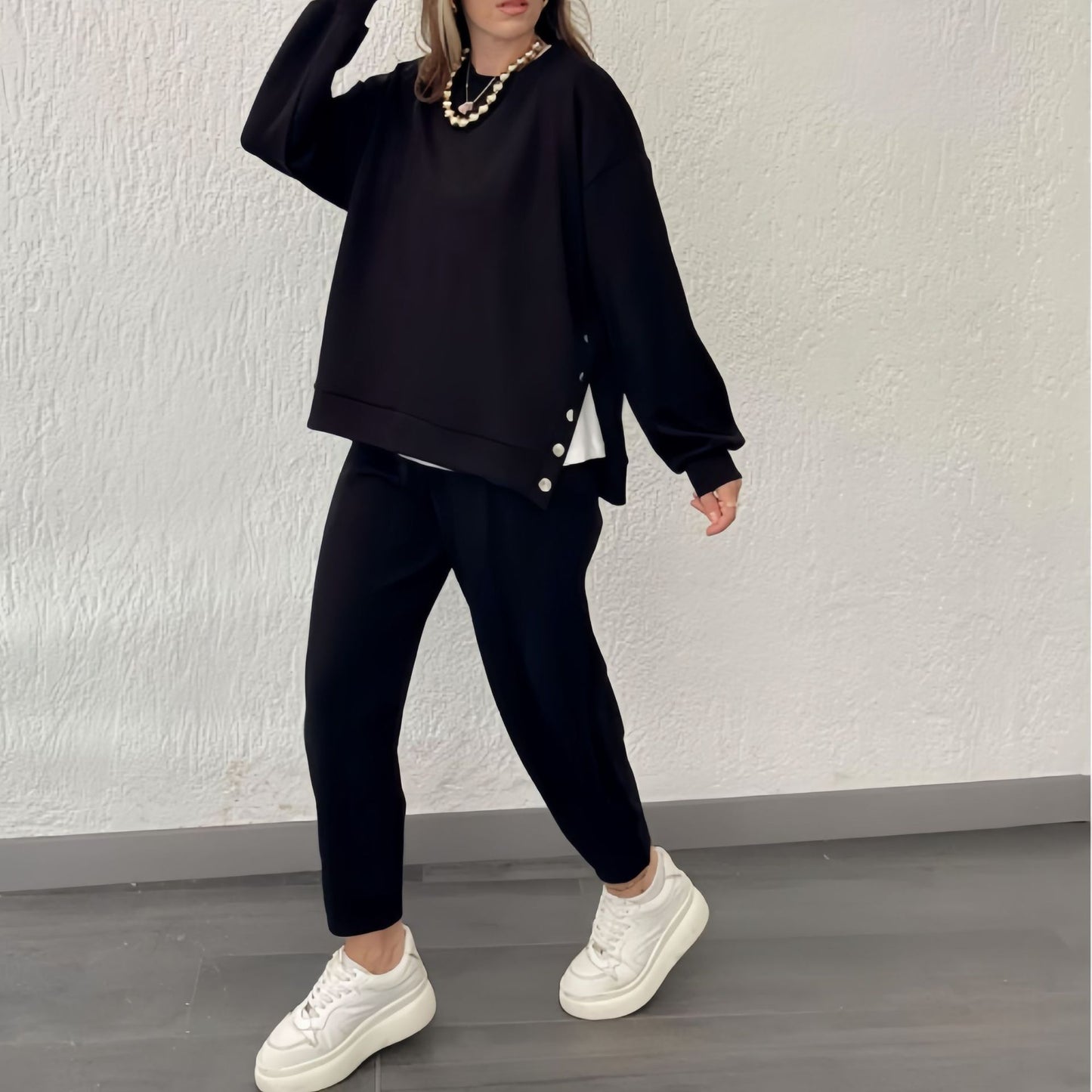 Women's Metal Button Split Long Sleeve Sports Casual Suits