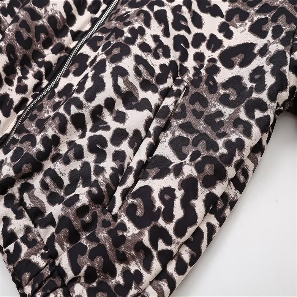Women's Winter Leopard Print Zipper Cotton Coats