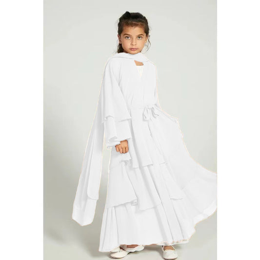 Children's Stitching Solid Color Waist Chiffon Elegant Long Dresses