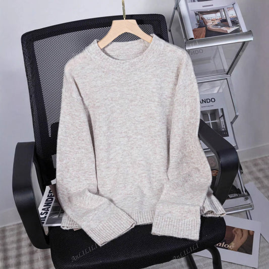 Women's Solid Color Round Neck Loose Long-sleeved Sweater