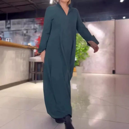Women's Casual Solid Color Long Sleeve Pocket Dresses