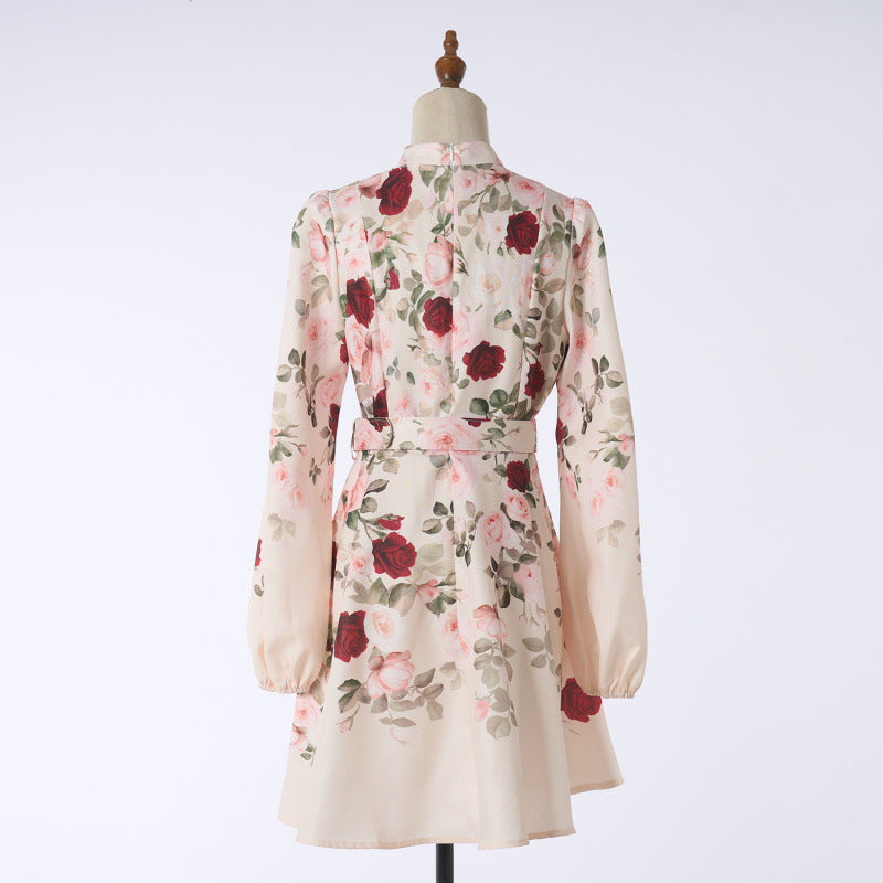Design High Version Single-breasted Stand-up Collar Puff Sleeve Dresses