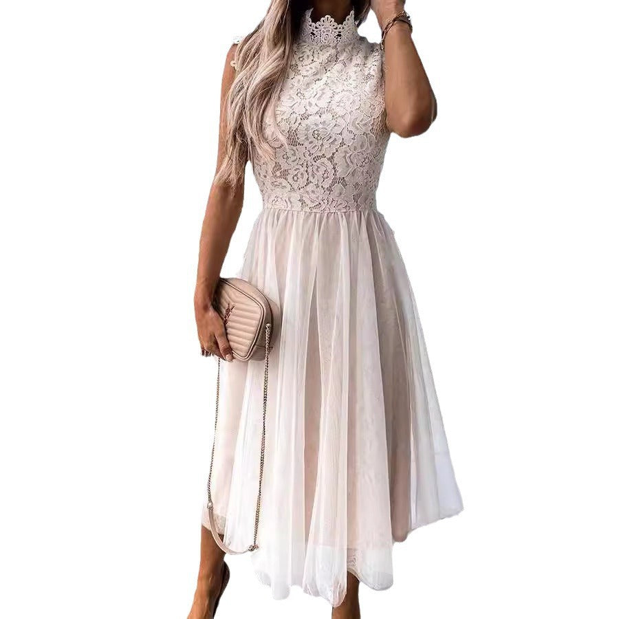 Summer Popular Cute Lace Stitching Mesh Dress