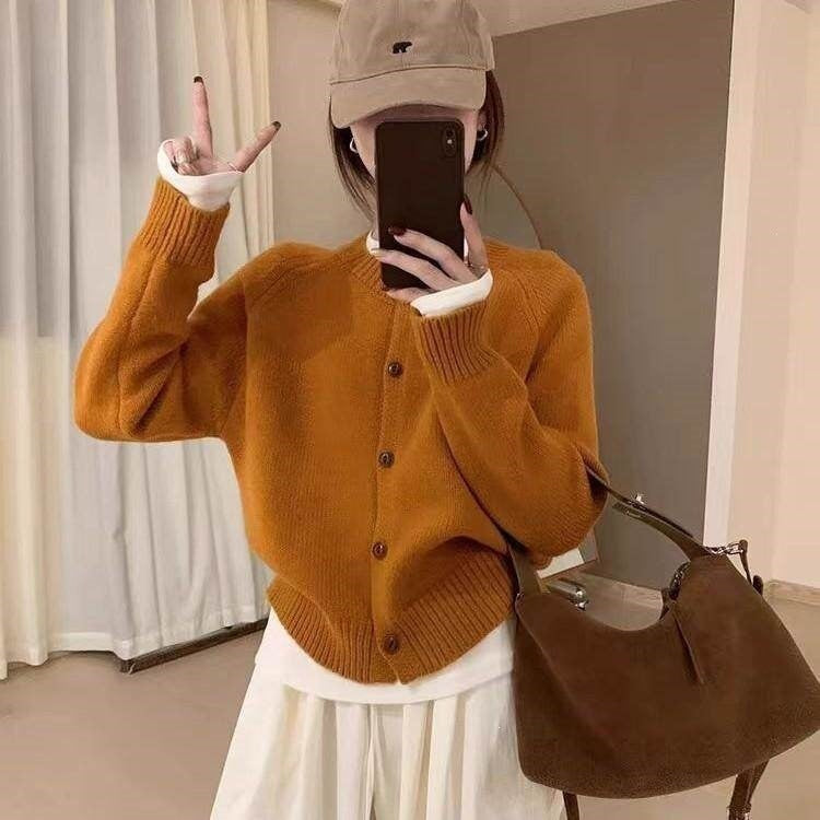 Women's Of Design Round Neck Loose Pure Color Idle Knitwear