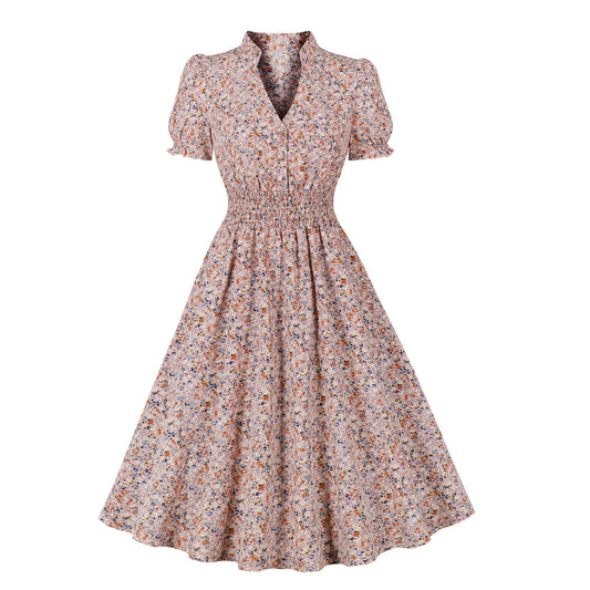 Women's Large Floral Dress Retro Big Swing Dresses