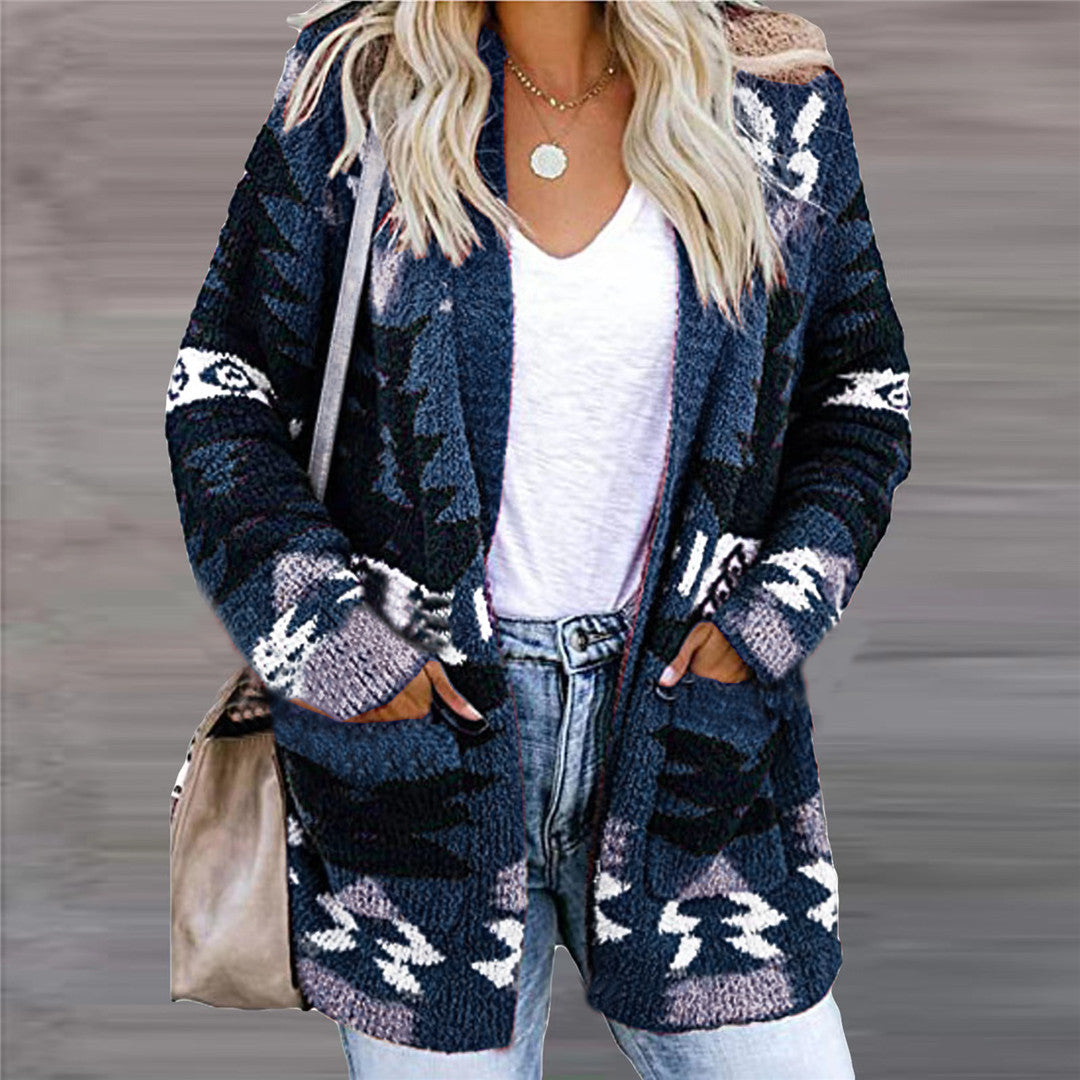 Women's Loose Halloween Christmas Style Printed Knitted Long Women's Sweater