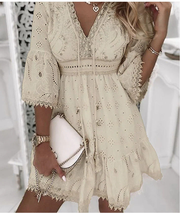 Classy Cool Casual Women's White Embroidered Dress