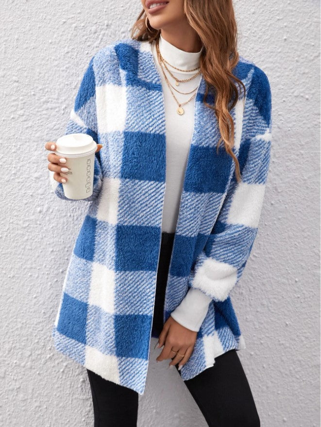 Women's Loose Plaid Color Stitching Knitted Fashion Sweater