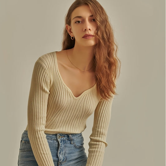 Women's Wear Sunken Stripe Tight Long Sleeve Knitted Bottoming Sweater