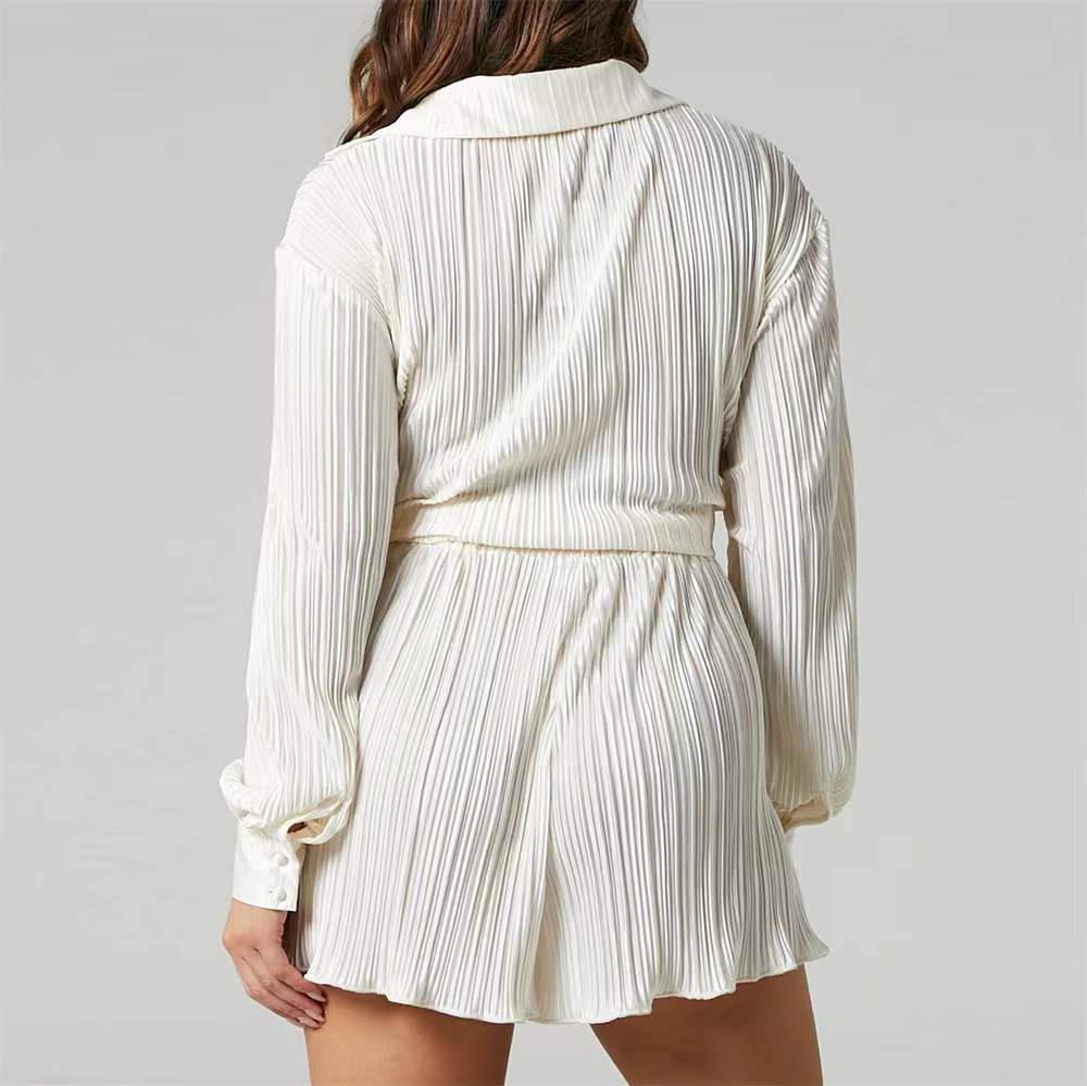 Comfortable Innovative Pleated Long Sleeve Lapel Shorts