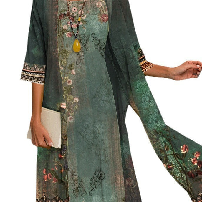 Women's Dress Two-piece Emerald Mid-length Green Long-sleeved Fashion Casual Suit
