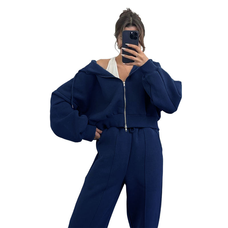 Women's Solid Color Hooded Two-piece Fashion Casual Cardigans