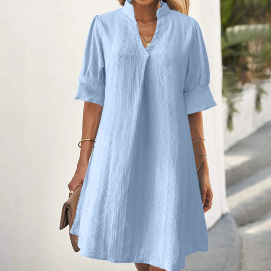 Women's Summer Half Sleeve Solid Color Pleated Dresses