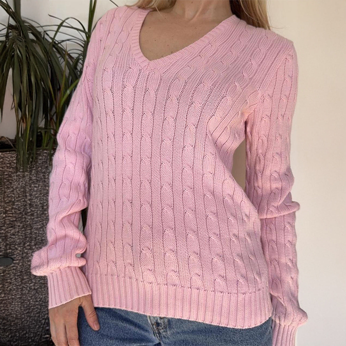 Women's Casual Minimalist Long Sleeve Solid Color Sweater