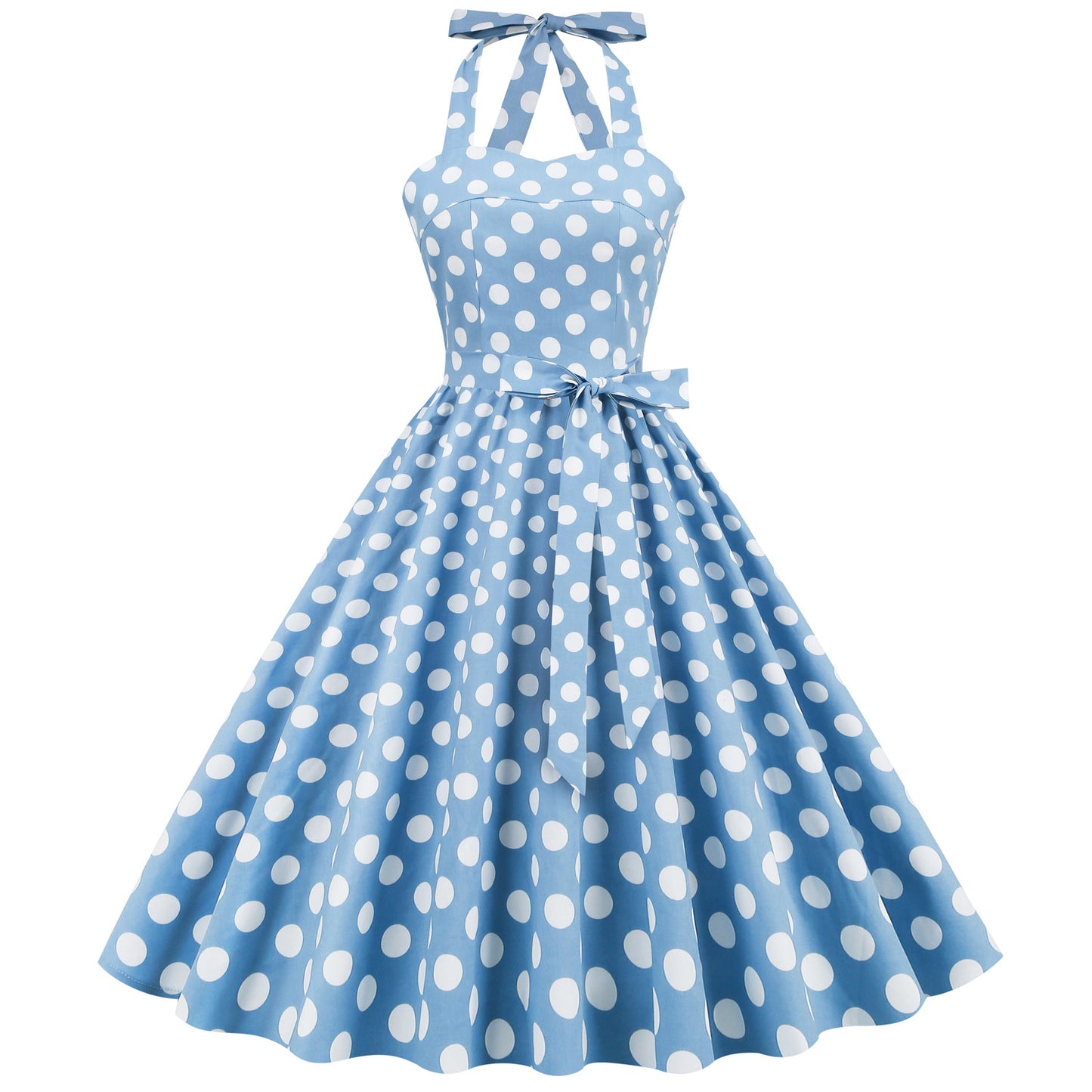 Dots Sexy Lacing Halter Swing Puffy Dress Dresses