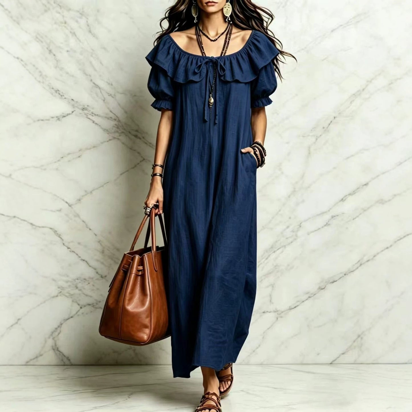 Loose Round Neck Ruffled Leisure Temperament Dress
