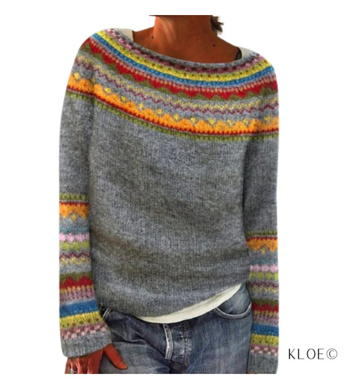Women's Round Neck Multicolor Loose Fashion Pullover Sweater
