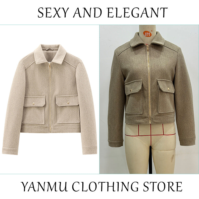 Women's Zipper Ornament Soft Retro Double Pocket Coats
